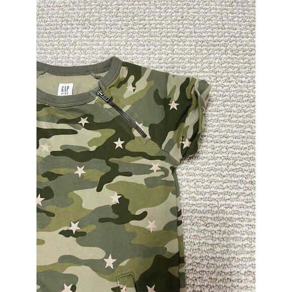 GAP KIDS Green Camo Sweatshirt Dress Girls SIZE S Stars Zipper Accents Cotton - Picture 5 of 8